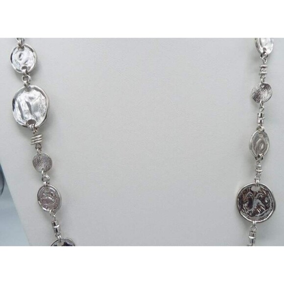 Chico's Silver Tone Hammered Graduated Mixed Circles 45 inch Long Necklace - Picture 3 of 4